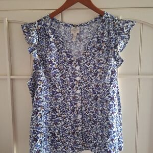 Floral Blue and White Women's Top